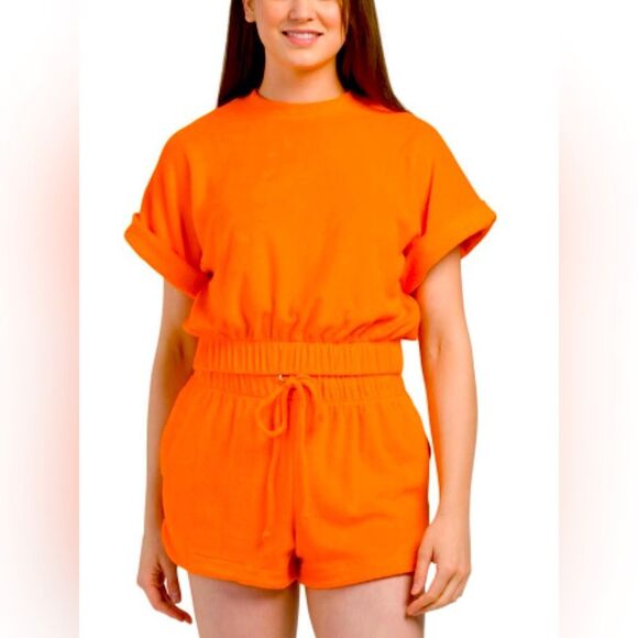 Elan Two piece Terry Short set, rolled cuff sleeve with drawstring shorts. - Picture 1 of 11